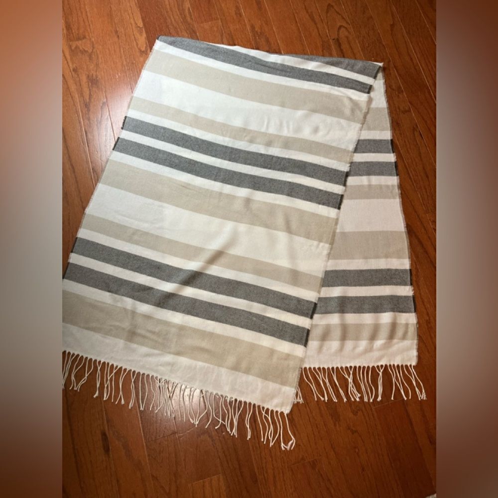 Banana Republic Striped Neutral Scarf with Fringe
